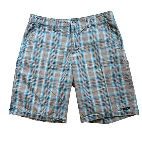 Oakley Blue Gray Plaid Flat Front Shorts XL Men’s Casual - Picture 1 of 10